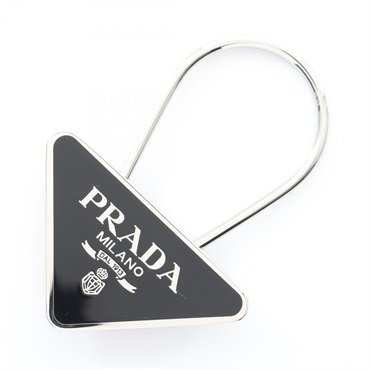 PRADA Triangle logo key ring 2PS06366AF0002 metal Silver Black NEW mens