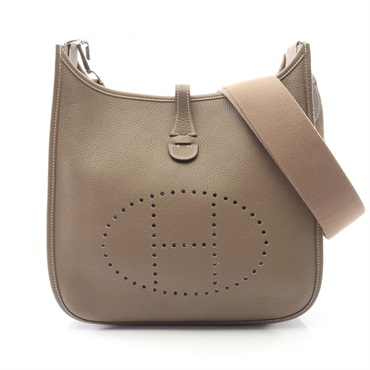 HERMES Evelyne 3 Troyes PM Shoulder Bag Clemence leather Etoupe Grey Used U SHW
