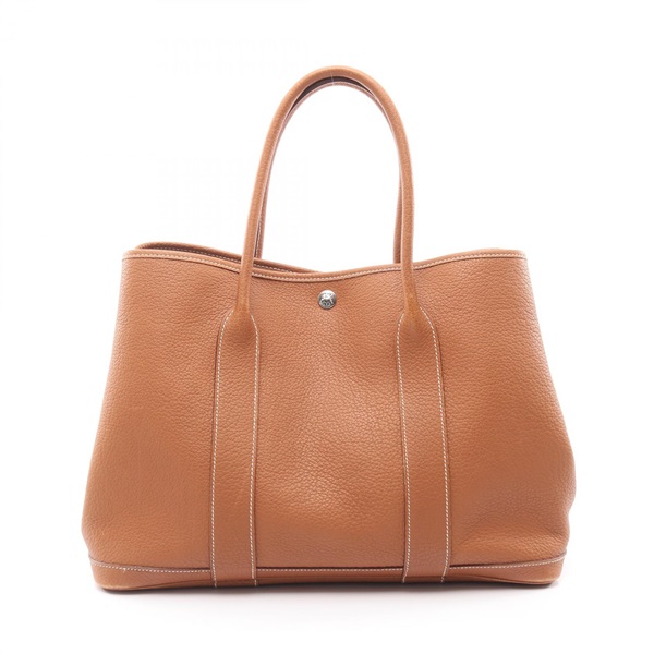 HERMES Garden party PM Tote hand Bag K Negonda leather Gold Used Women SHW