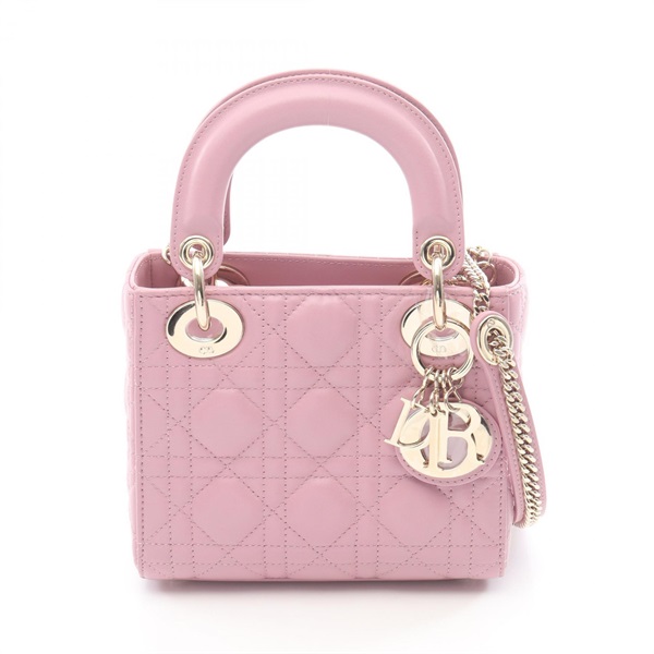 Christian Dior Lady Dior Mini Cannage shoulder crossbody Handbag leather Pink