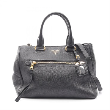 PRADA VIT DAINO Shoulder Tote Crossbody Handbag leather Black Used Women