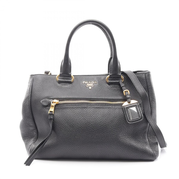 PRADA VIT DAINO Shoulder Tote Crossbody Handbag leather Black Used Women