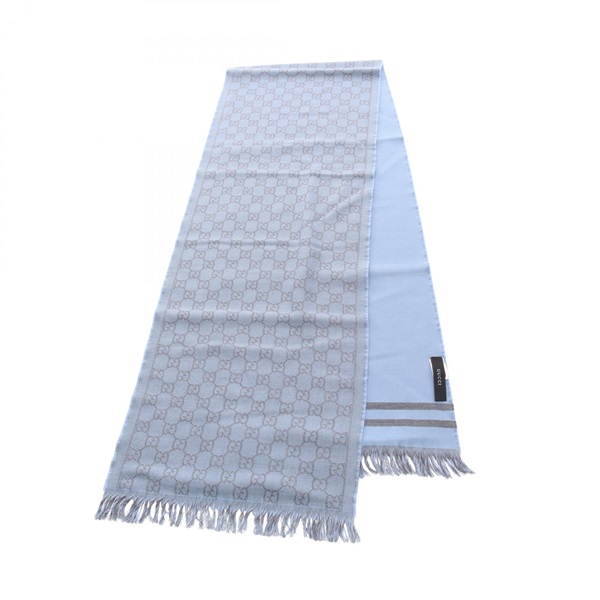 GUCCI GG pattern Scarf stole wrap echarpe wool Blue Gray Used unisex