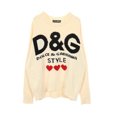DOLCE & GABBANA Logo sweater knitwear #40 cashmere White Black Red Used Women
