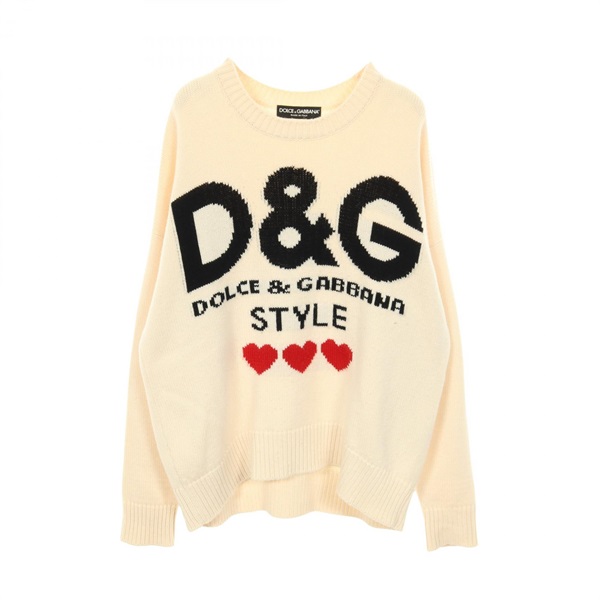DOLCE & GABBANA Logo sweater knitwear #40 cashmere White Black Red Used Women