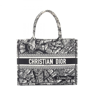 Christian Dior BOOK TOTE Medium Handbag M1296ZOMP canvas Black White Used Women