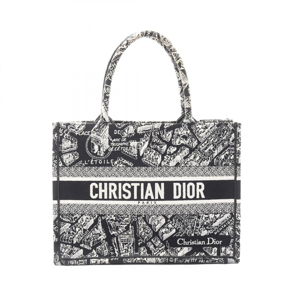 Christian Dior BOOK TOTE Medium Handbag M1296ZOMP canvas Black White Used Women