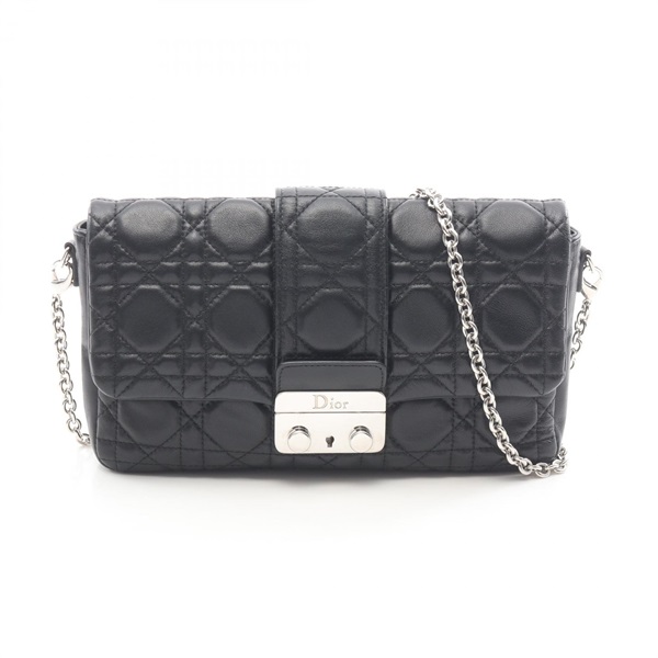 Christian Dior New Lock Cannage Chain Shoulder Crossbody Bag leather Black Used