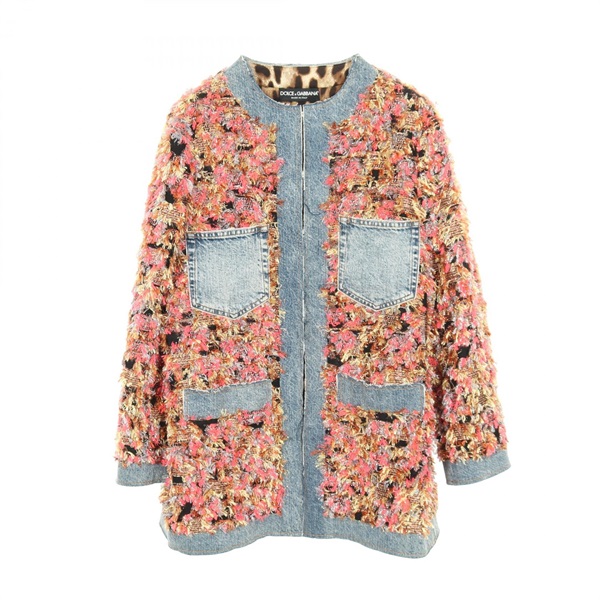 DOLCE & GABBANA tweed Denim Jacket Coat #40 Rayon polyester cotton Navy Used