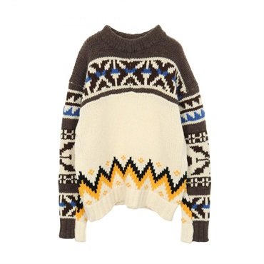 Sacai Nordic Knitwear Sweater Pullover wool White Brown Used mens size 1