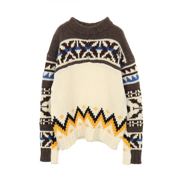 Sacai Nordic Knitwear Sweater Pullover wool White Brown Used mens size 1