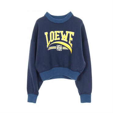 LOEWE Logo print sweatshirt long sleeve tops cotton wool Navy Blue Used size XS