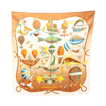 HERMES Carre 90 LES FOLIES DU CIEL Scarf stole wrap echarpe silk Brown Used