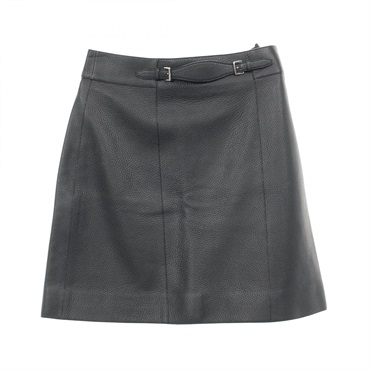 HERMES Mini skirt #38 leather Black Used Women
