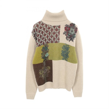 HERMES Decalcomanie knitwear sweater cashmere Beige Multicolor Used mens size M