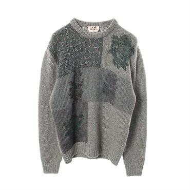 HERMES Decalcomanie knitwear sweater  cashmere Gray Green Used mens size L