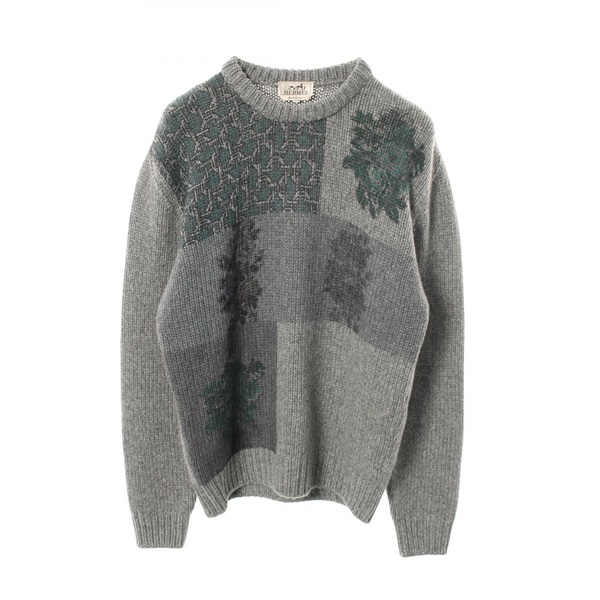 HERMES Decalcomanie knitwear sweater  cashmere Gray Green Used mens size L
