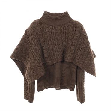 HERMES Cape knitwear sweater #40 cashmere Moheya Brown Used Women