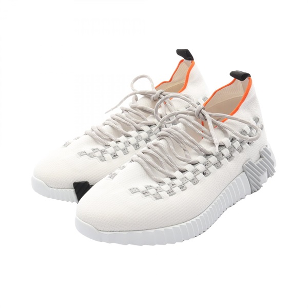 HERMES Flex Sneakers Shoes #40 1/2 Fabric White Multicolor Used Women