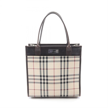 BURBERRY Nova Check Tote Hand bag canvas leather Beige Brown Used Women