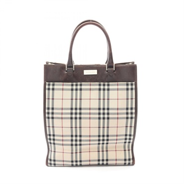 BURBERRY Nova Check Tote Bag canvas leather Beige Brown Multicolor Used Women