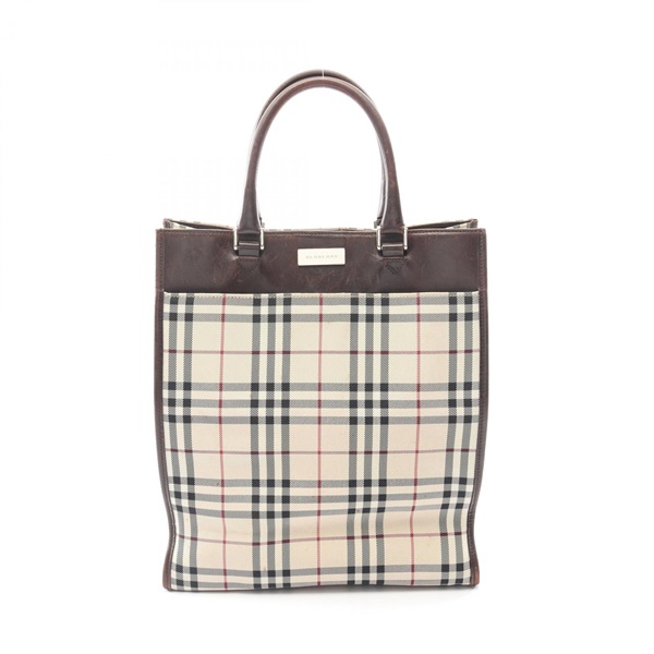 BURBERRY Nova Check Tote Bag canvas leather Beige Brown Multicolor Used Women