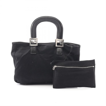 FENDI FF fittings Tote Handbag canvas leather Black Used Women