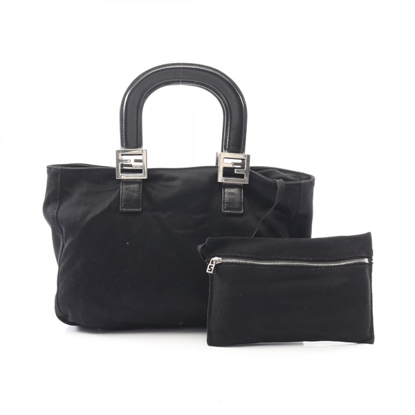 FENDI FF fittings Tote Handbag canvas leather Black Used Women