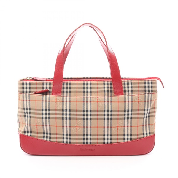 BURBERRY Nova Check Handbag canvas leather Beige Red Black Used Women