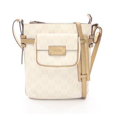 LOEWE Repeat anagram Shoulder Bag crossbody canvas leather White Gold Used Women