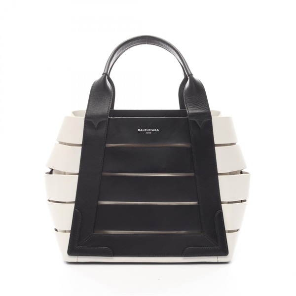 BALENCIAGA Marine Tote Handbag 380691 leather canvas Black White Used Women