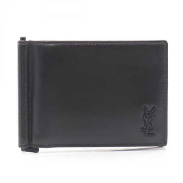 SAINT LAURENT PARIS TINY MONOGRAM BILLCLIP Bi-fold Wallet leather Black Used