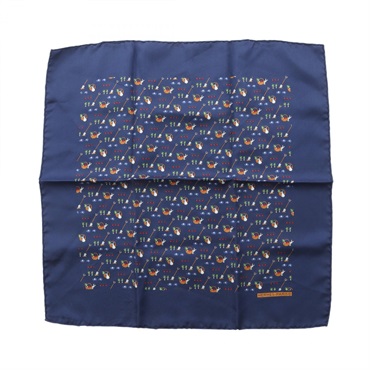 HERMES Petit Care Carre 45 Scarf stole wrap foulard silk Navy Multicolor Used