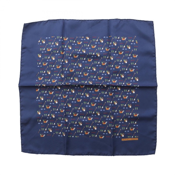 HERMES Petit Care Carre 45 Scarf stole wrap foulard silk Navy Multicolor Used