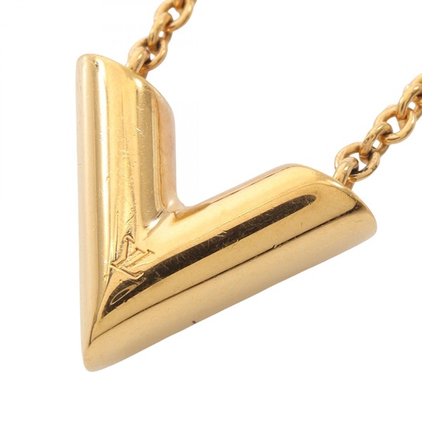 LOUIS VUITTON Essential V Necklace 42-46cm pendant collier Gold Plated Used LV