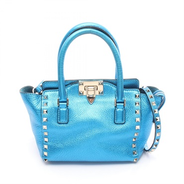 Valentino Rock studs Shoulder Crossbody Handbag leather Metallic Blue Used Women