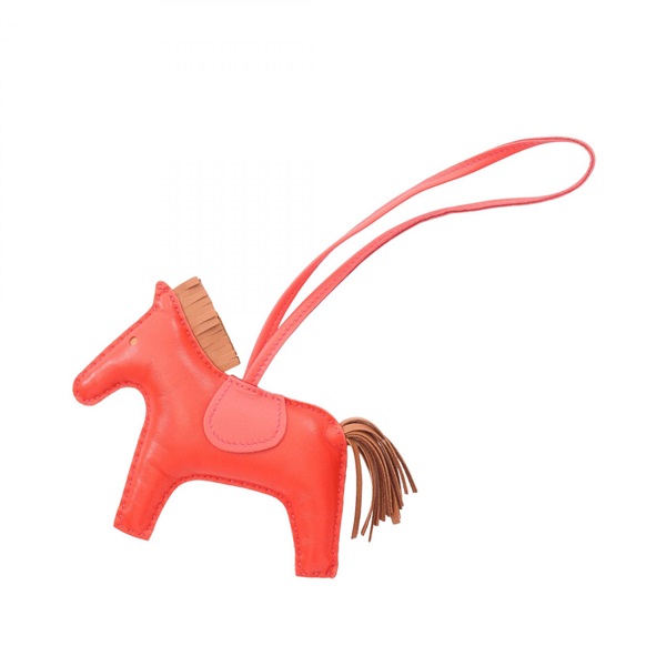 HERMES Rodeo MM Bag charm Agneau milo leather Pivoine Cigare Rouge coeur Used