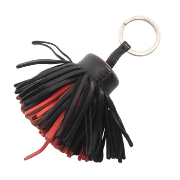 HERMES Carmen Key Ring Holder Bag charm Agneau Milo leather Black Red SHW Used