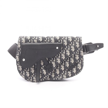 Christian Dior SADDLE Oblique Jacquard Waist belt bag canvas leather Navy Used