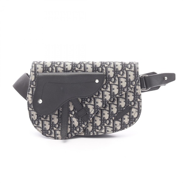 Christian Dior SADDLE Oblique Jacquard Waist belt bag canvas leather Navy Used