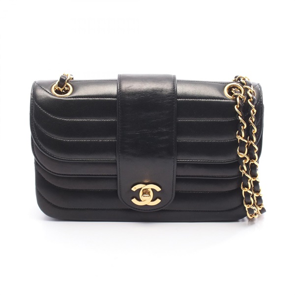 CHANEL Mademoiselle Chain Shoulder Handbag Lamb leather Black GHW Used Women CC