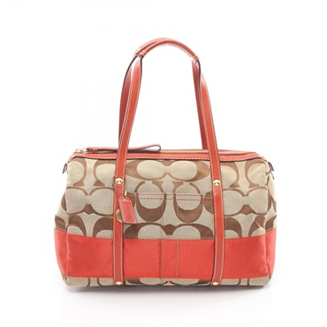 COACH Signature Handbag C0726 canvas leather Beige Red Used Women