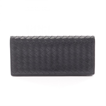 BOTTEGA VENETA Intrecciato Bifold long purse wallet leather Black Used mens