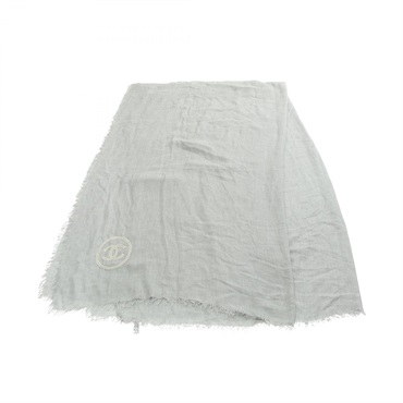 CHANEL COCO Mark Stole Scarf wrap silk Gray Used Women CC