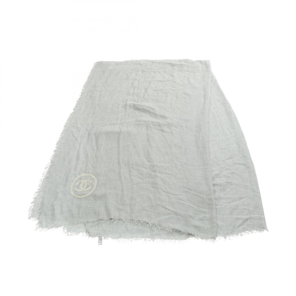 CHANEL COCO Mark Stole Scarf wrap silk Gray Used Women CC