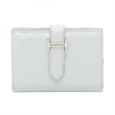 HERMES Bearn mini Card Case Holder U Chevre leather Blue brume SHW Used Women