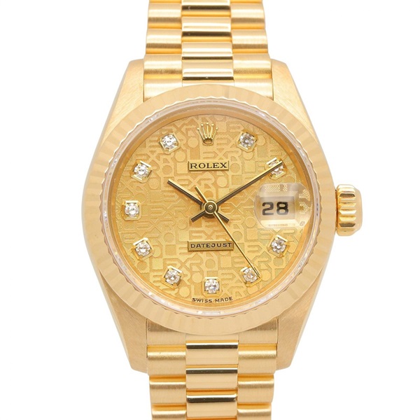 ROLEX Datejust 10P Diamond T Wrist Watch 69178G Automatic 18KYG Gold Used women