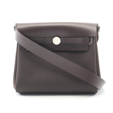 HERMES Herbag Zip Mini Shoulder crossbody Bag W Toile Military hunter Ebene SHW