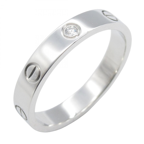 CARTIER Mini Love 1P Diamond Ring 18KWG White Gold Used unisex US size 8.5 #59