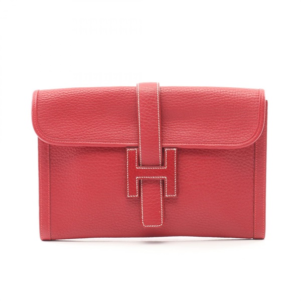 HERMES Jige PM Business clutch bag U Fjord leather Red Used Women